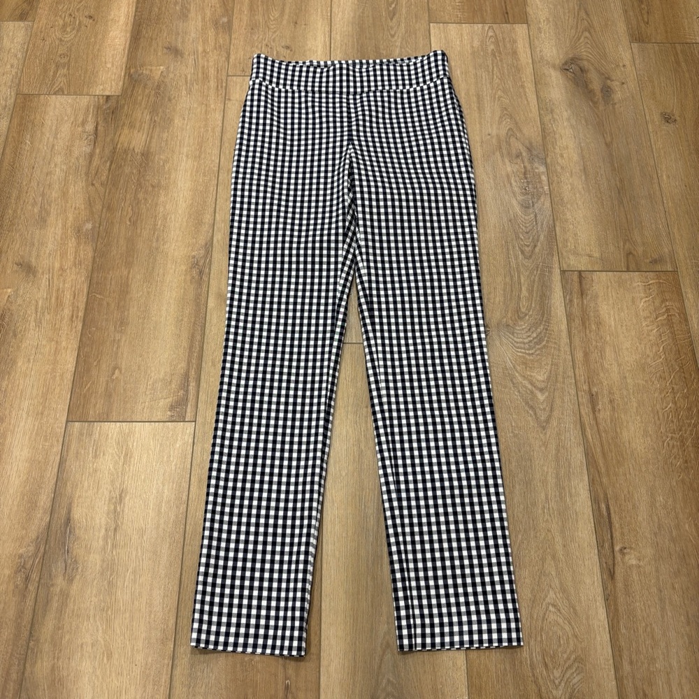 🌟J. MCLAUGHLIN🌟 GINGHAM CHECK PULL ON STRETCH PANT NAVY / WHITE SZ 8 - Picture 2 of 6